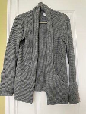 Light Gray Open-Front Shawl Collar Knit Cardigan